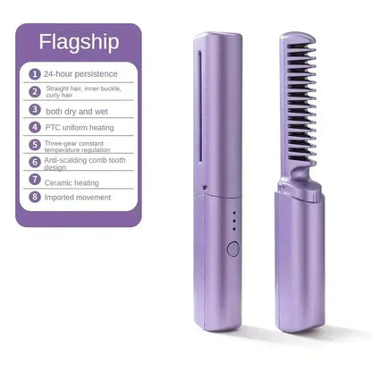 Portable Wireless Electric Hair Brushes Heating Straight Curly Negative Ion Hot Straightener Comb USB Charge Home Travel Women