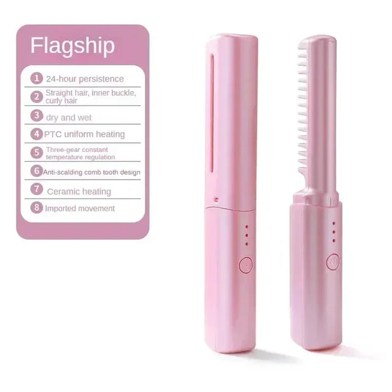 Portable Wireless Electric Hair Brushes Heating Straight Curly Negative Ion Hot Straightener Comb USB Charge Home Travel Women
