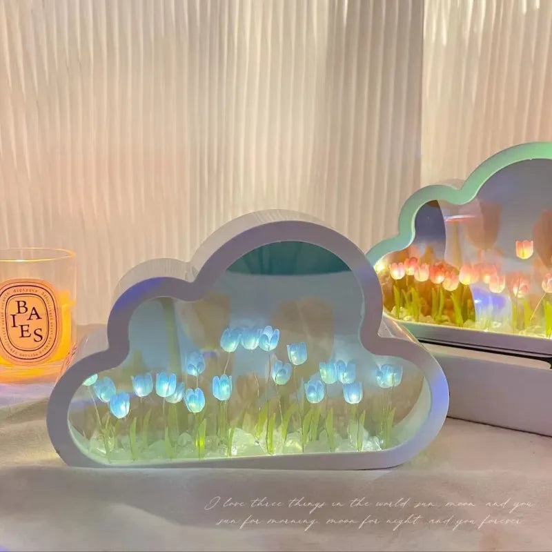 Diy Tulip Cloud Sea of Flowers Night Light Creative Light Atmosphere Light Transparent Qixi Lovers Gift Desktop Decoration